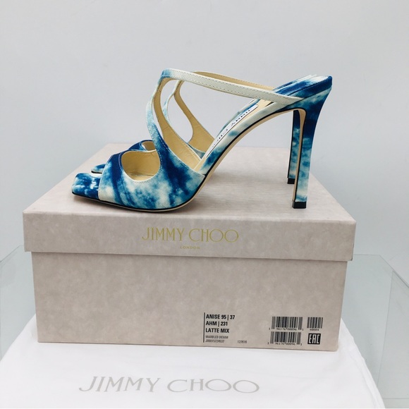 Jimmy Choo ANISE 95 Marbled Denim Women’s heel sandals Size EU 37 US 7 Medium - Picture 14 of 16